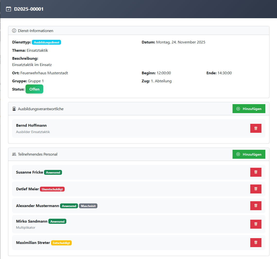 Dienstbuch Auswertung