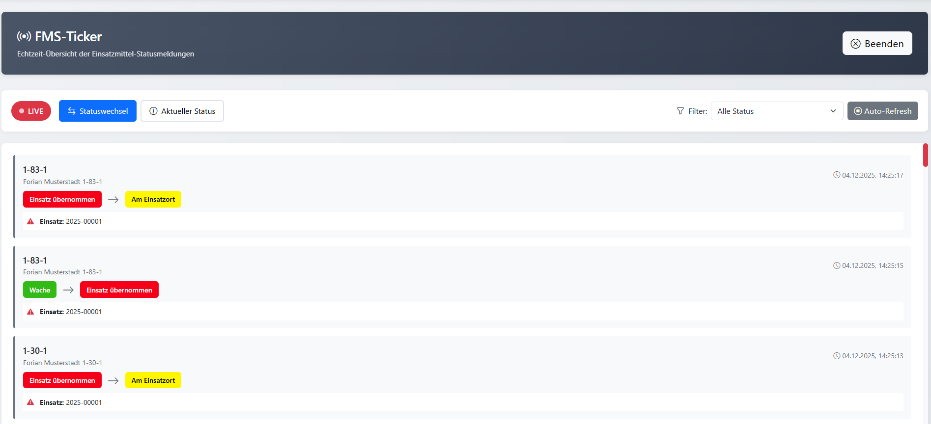 FMS-Ticker - Live-Anzeige aller Statusmeldungen